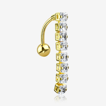 Golden Classic Princess Gems Vertical Sparkle Reverse Belly Button Ring-Clear Gem